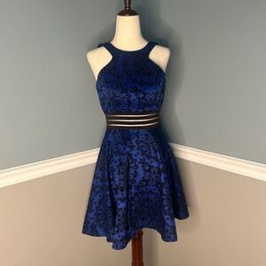 City Studio Party Dress Fit and Flare Sleeveless‎ Blue Black Size 1